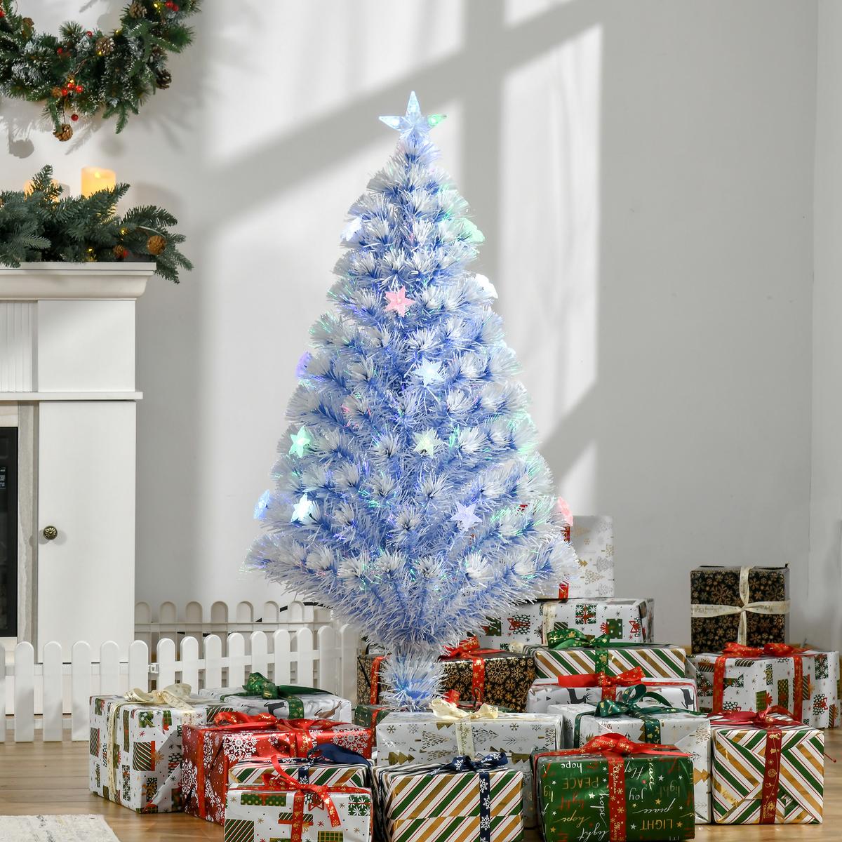 KÜNSTLICHER Weihnachtsbaum Tannenbaum mit LED-Leuchten Weiß+Blau - Multicolor, Kunststoff (120cm) - HOMCOM