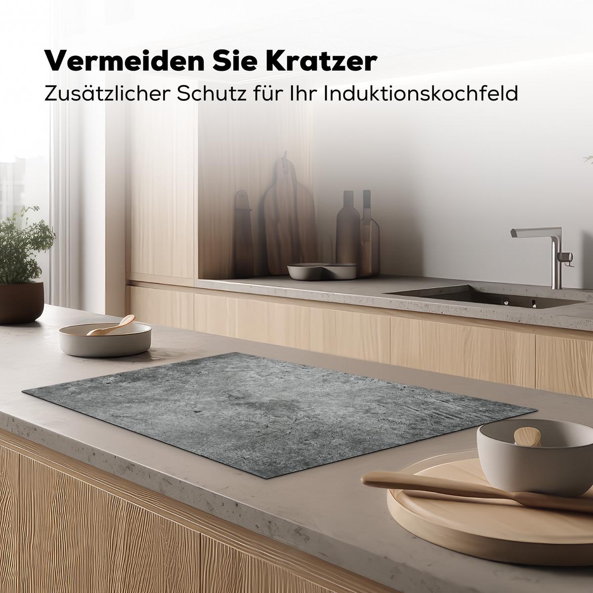 HERDABDECKPLATTE Beton - Schiefer - Grau -Betonstruktur Induktionsmatte 81x52 cm - Grau, Kunststoff (81/52/0.2cm) - MuchoWow