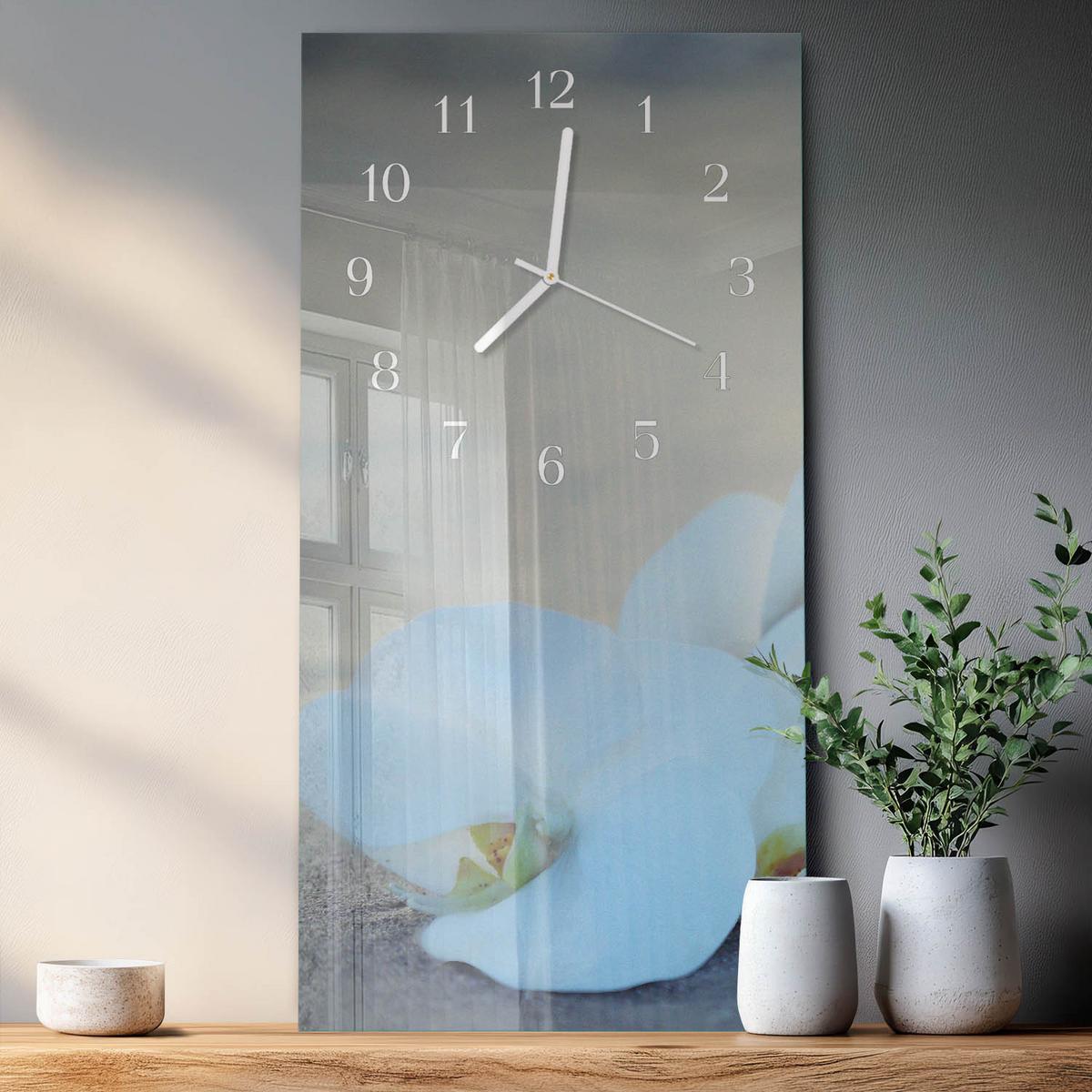 WANDUHR aus Glas 30x60 cm - Orchidee - Weiß, Glas (30/60/0.4cm) - TULUP