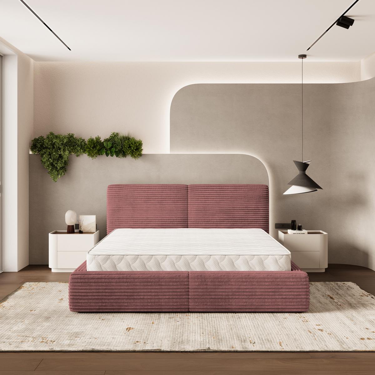 POLSTERBETT FELURO T 200x200 cm mit Bettkästen - Rosa - Rosa, Holz/Textil - MASSENO