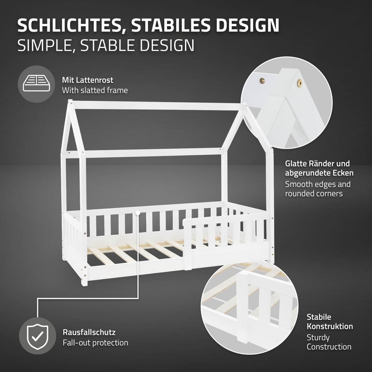 KINDERBETT mit Dach und Matratze 70x140 cm Weiß - Weiß, Holz (70/140cm) - ML-DESIGN