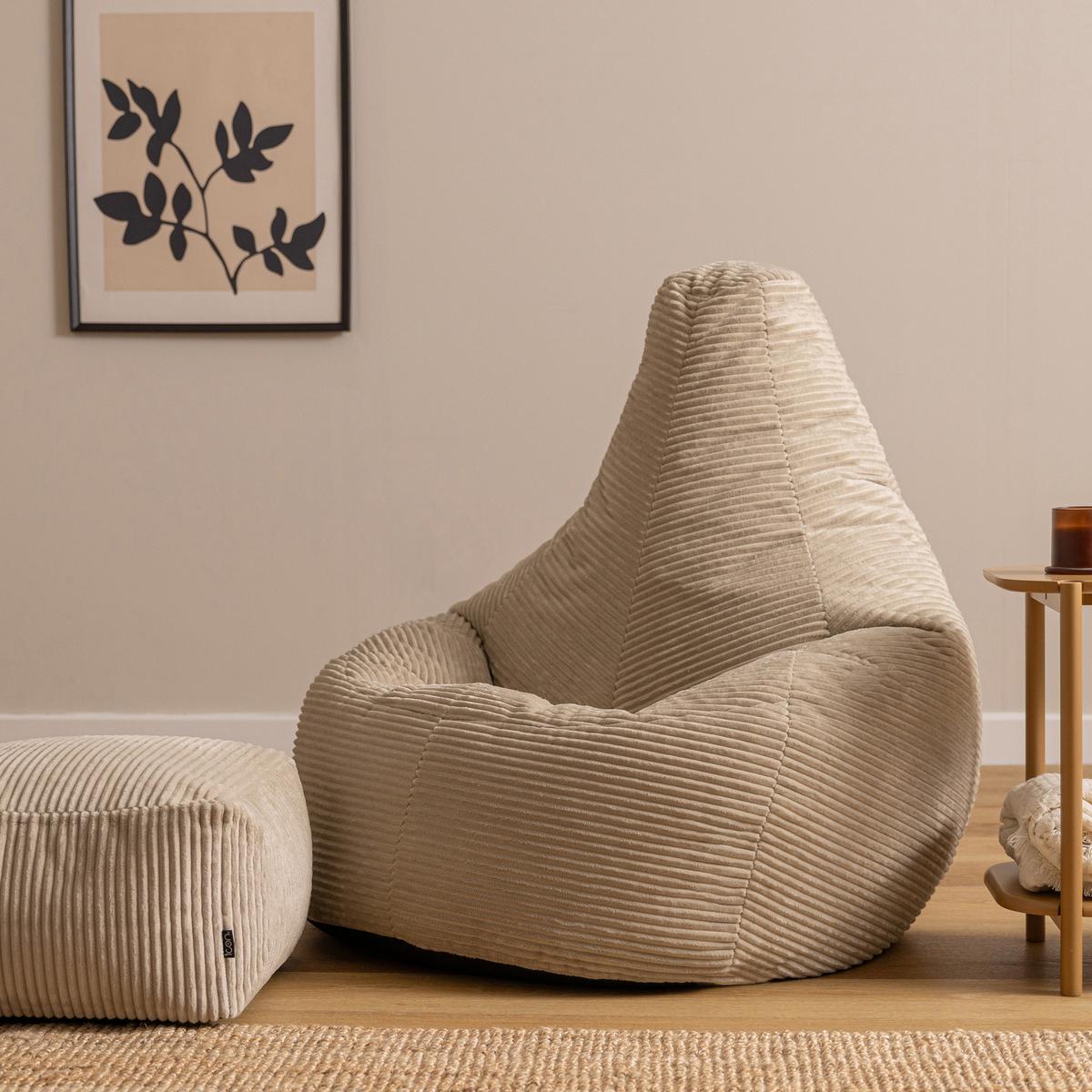 SITZSACK mit Hocker Dalton XXL Cord - Beige, Textil (94/40/92cm) - icon