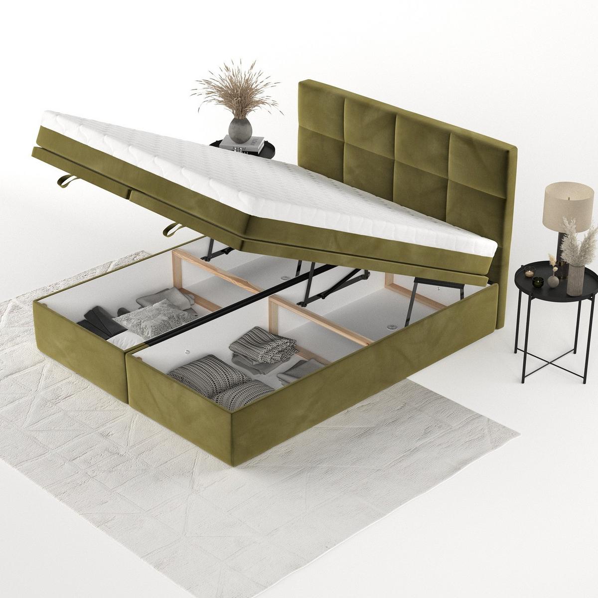 BOXBETT Tessa 200/200 cm Olivgrün im Kronos Stoff - Schwarz/Olivgrün, Holz/Holzwerkstoff (200/200cm) - AltaBeds