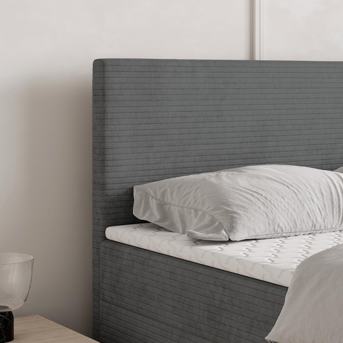 BOXBETT NIRA 180x200 cm mit Matratze und Topper - Grau - Grau, Holz (180/200cm) - MASSENO