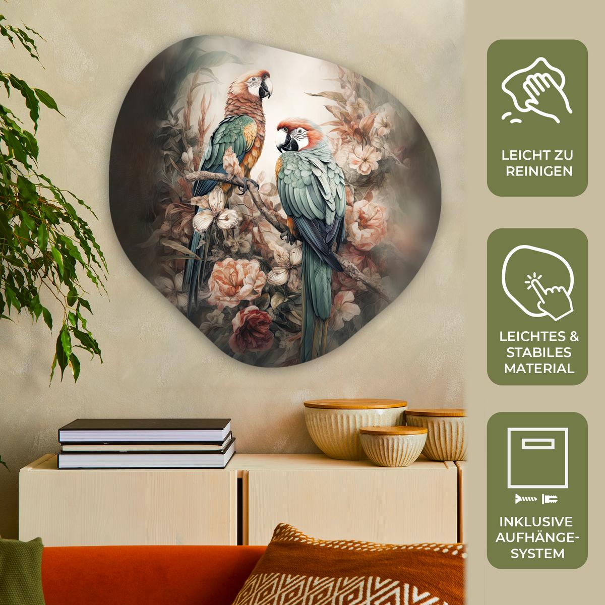 WANDBILD Papageien - Vögel - Natur - Blumen Room Decor 90x90 cm - Baltimorefarben, Kunststoff (90/90cm) - MuchoWow