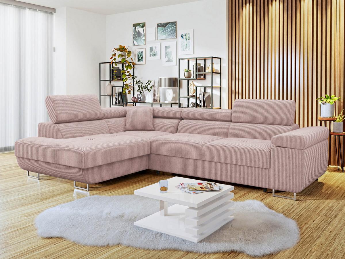 ECKSOFA Torezio Cord, Seite: Links - Rosa, Holz/Textil (274/203cm) - MIRJAN24