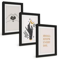 BILDER SET 3er Set - 20x30 cm Schwarzer Rahmen - Minimalistische Boho-Illustrationen - Schwarz, Kunststoff (20/30cm) - TULUP