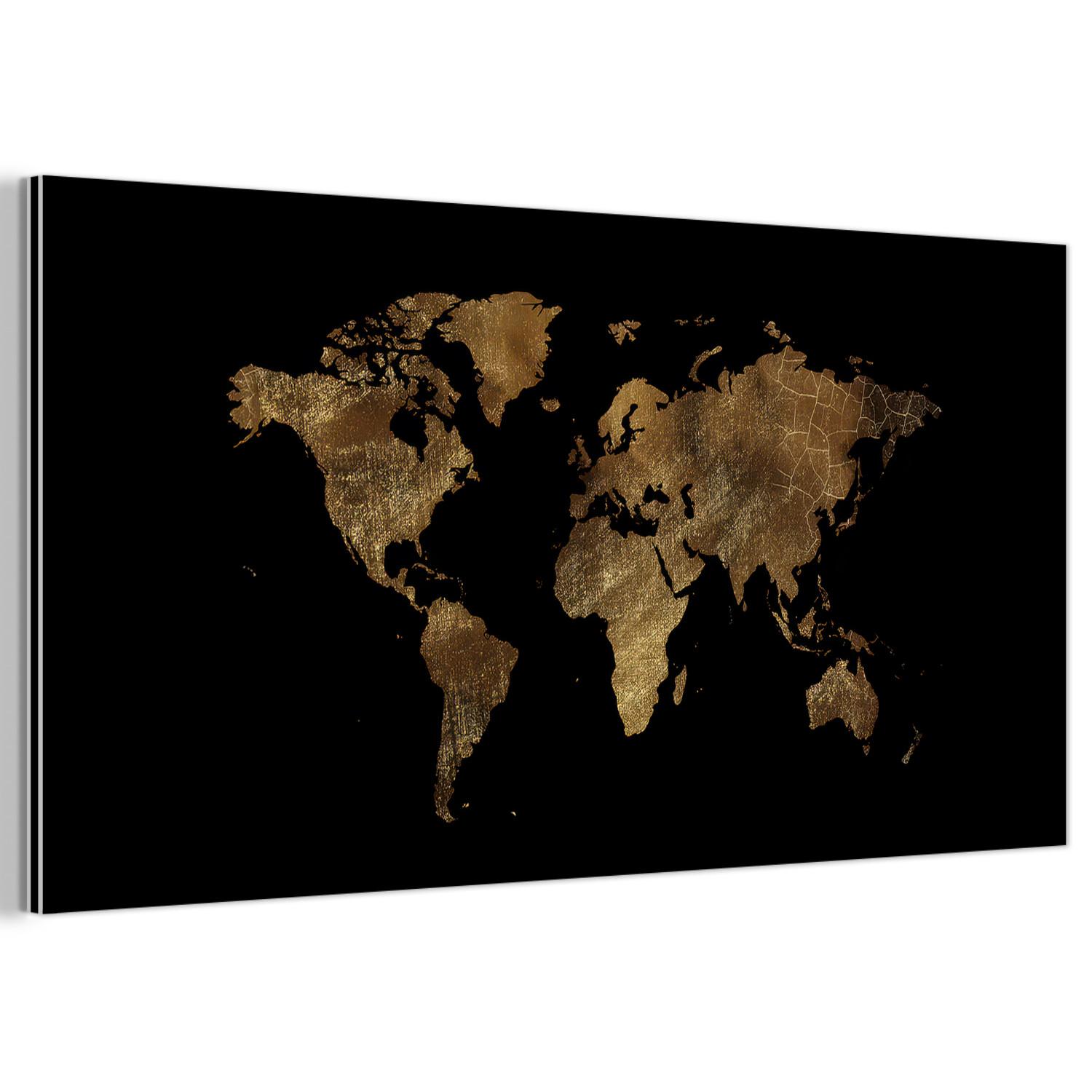 METALLBILD Weltkarte - Gold - Luxus - Erde - Schwarz 80x40 cm - Goldfarben, Metall (80/40cm) - MuchoWow