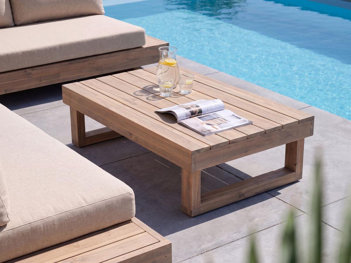 OUTDOOR-COUCHTISCH 60/110 cm zertifiziertes Akazienholz Hellbraun Marettimo - Hellbraun/Braun, Holz (60/110/25cm) - Beliani