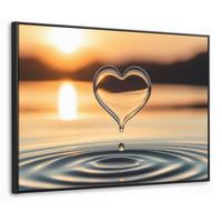 LEINWAND Bilder mit Rahmen - Herz - Wasser - Sonnenuntergang - Natur - Zen - 100x70 - Bernsteinfarben, Textil (100/70cm) - MuchoWow