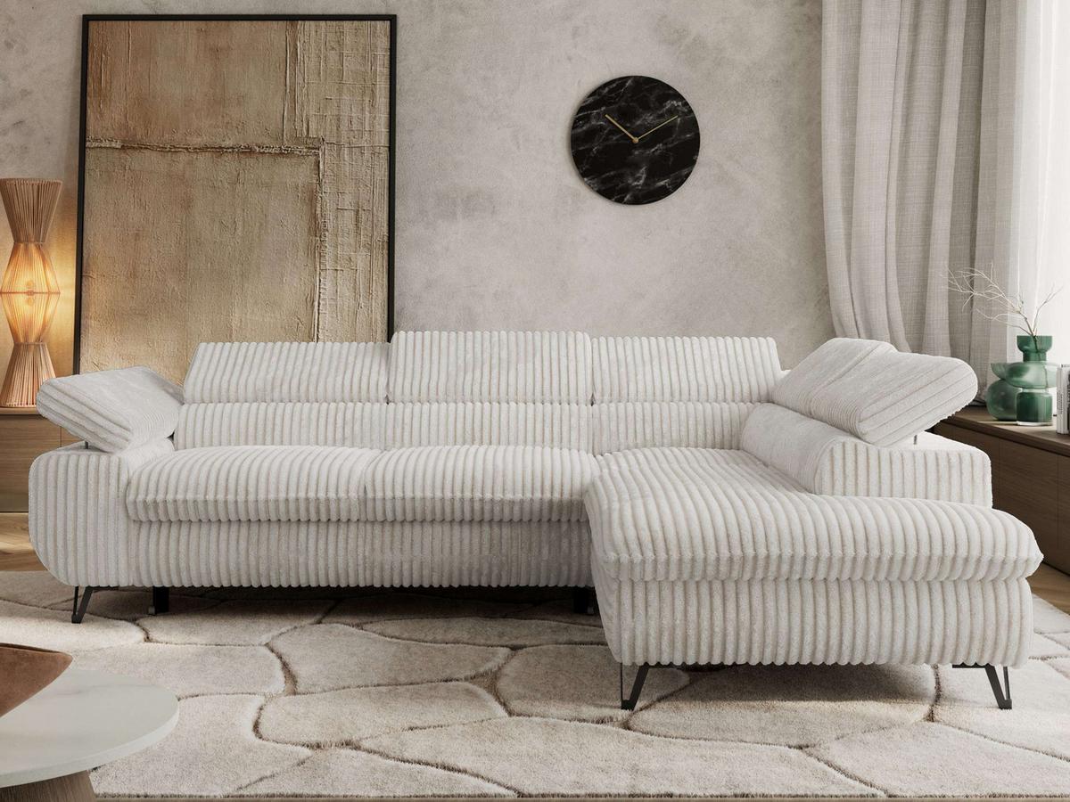 ECKSOFA PABLO L Beige Cord - Rechts Seite mit T25 Topper - Beige/Schwarz, Textil/Metall (273/208cm) - MKS