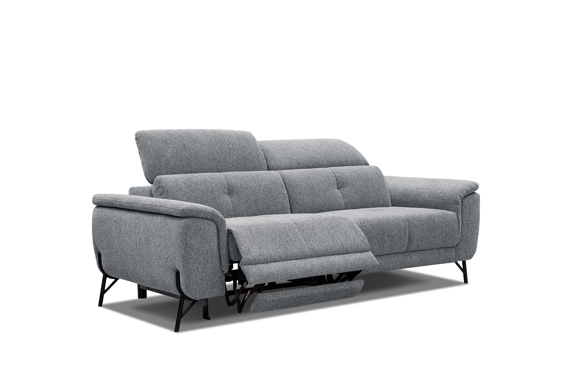 SOFA AVENA 3-Sitzer mit 1 Relaxfunktion, grau - Grau, Holzwerkstoff/Textil (204/80/108cm) - Wozimo