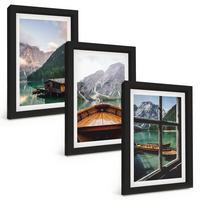 BILDER SET 3er Set - 20x30 cm Schwarzer Rahmen - Hütten am Bergsee Łódź - Schwarz, Kunststoff (20/30cm) - TULUP