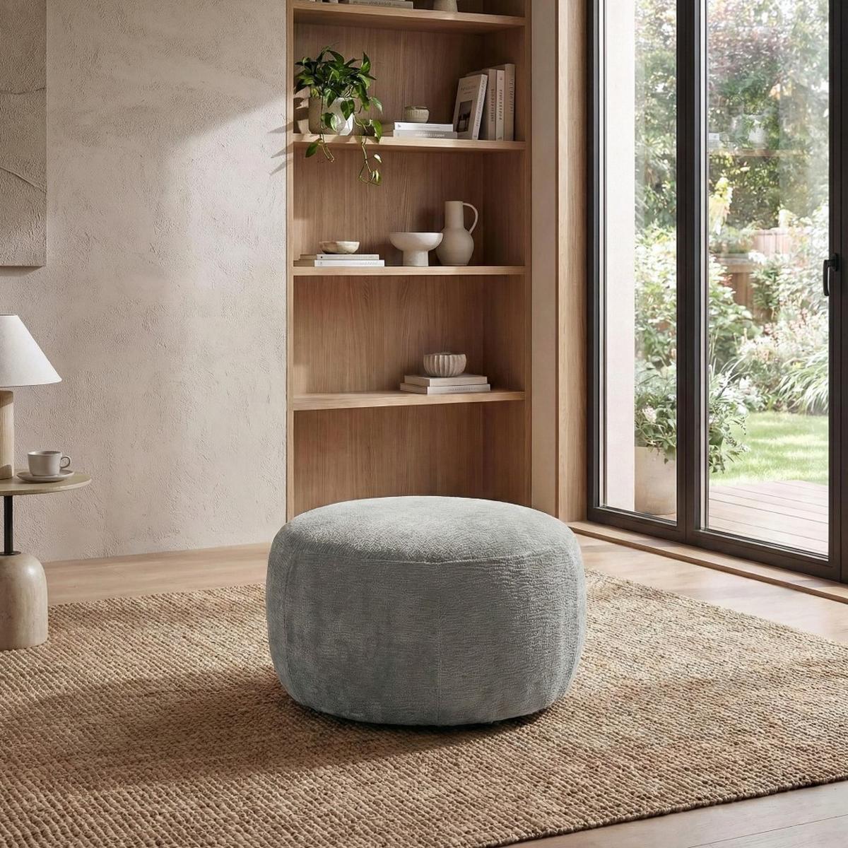 HOCKER Nano mit runder Form, 80x80 cm, Hellgrau - Hellgrau, Textil (80/48/80cm) - Beautysofa