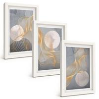 BILDER SET 3er Set - 20x30 cm Weißer Rahmen - Abstrakte Muster Wellen Kreise - Weiß, Kunststoff (20/30cm) - TULUP