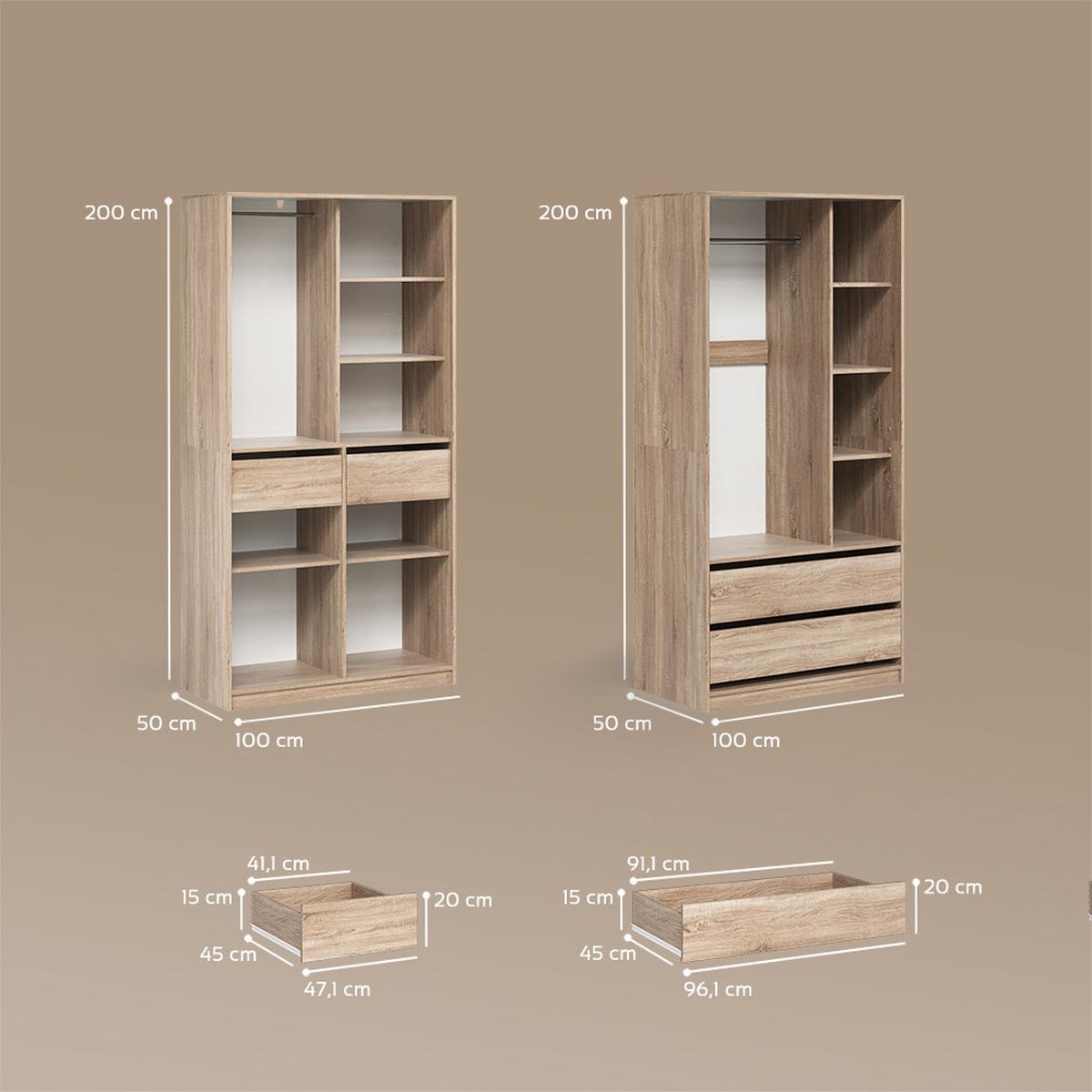 KLEIDERSCHRANK Trento Sonoma 2er Set - Sonoma Eiche, Holzwerkstoff (100/200/50cm) - Livinity®