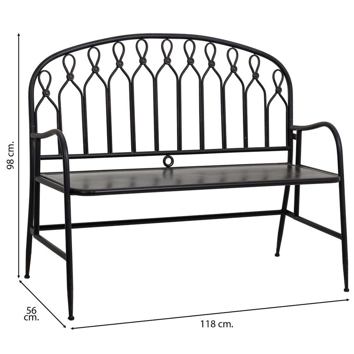 BANK 118x56x98 - Schwarz, Metall (118/98/56cm) - Wanderlust