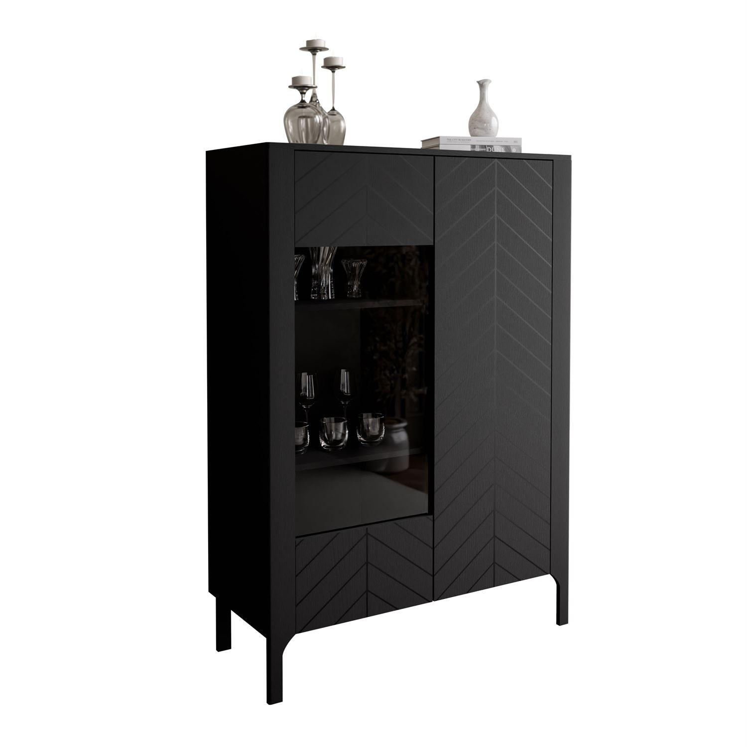GLASVITRINE LUMI, Schwarz - Schwarz, Holzwerkstoff (103/130/41cm) - Lookway