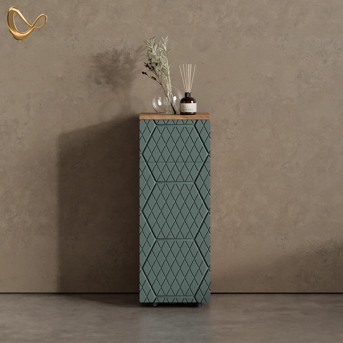 MIDISCHRANK Ronco Grün/Goldkraft Eiche 30 x 81 cm mit 1 Schublade, 2 Fächer, Badezimmer - Honigeiche/Grün, Holzwerkstoff (30/81/30cm) - Livinity®
