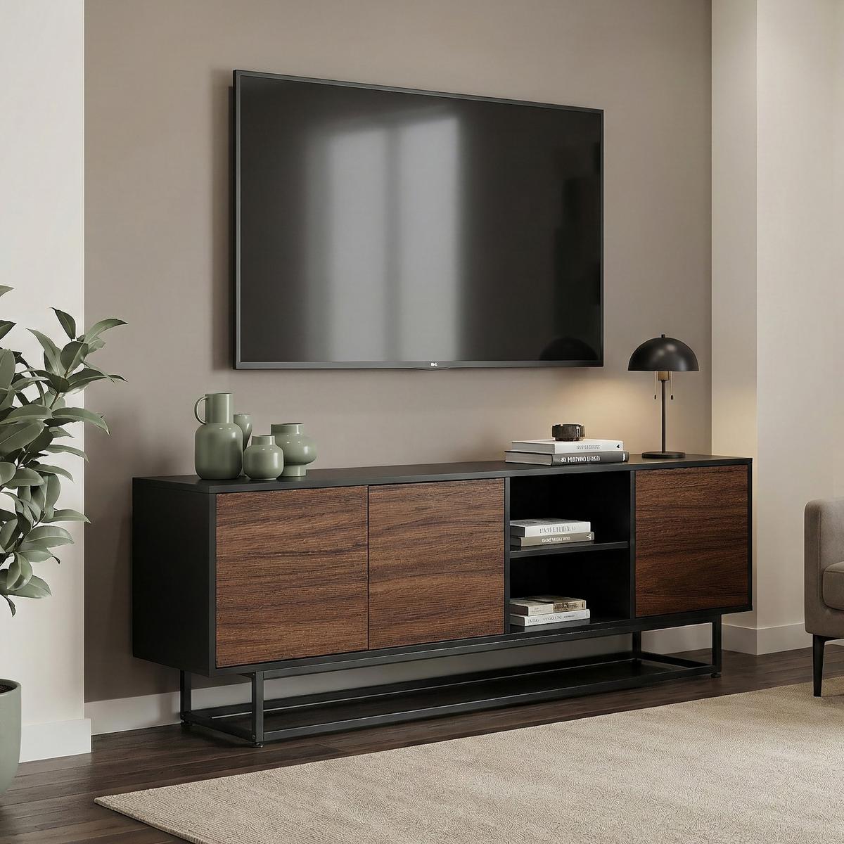 SIDEBOARD Boxholm - Walnussfarben/Schwarz, Holzwerkstoff/Metall (160/56.5/30cm) - [en.casa]