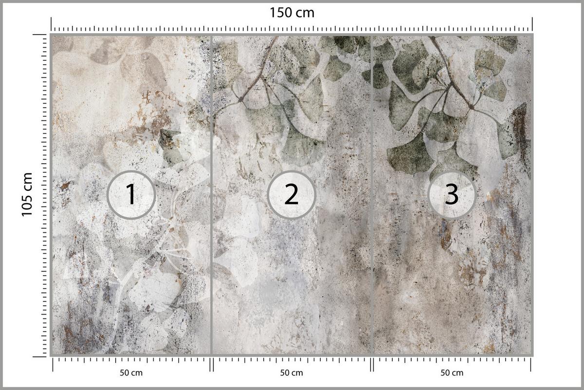 FOTOTAPETE für Büro Vintage Blätter Beton Abstrakt Grau Retro 150x105 - Beige/Grau, Papier (150/105cm) - Muralo