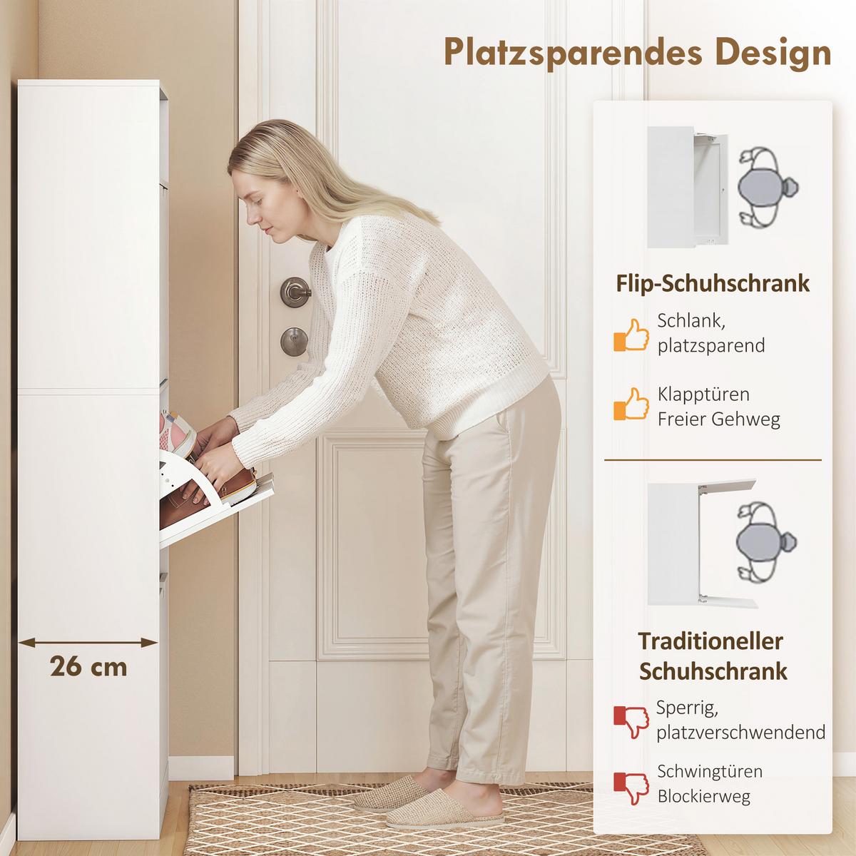 SCHUHSCHRANK aus MDF 60/26/140 cm Weiß - Weiß, Holzwerkstoff (26/140/60cm) - HOMCOM