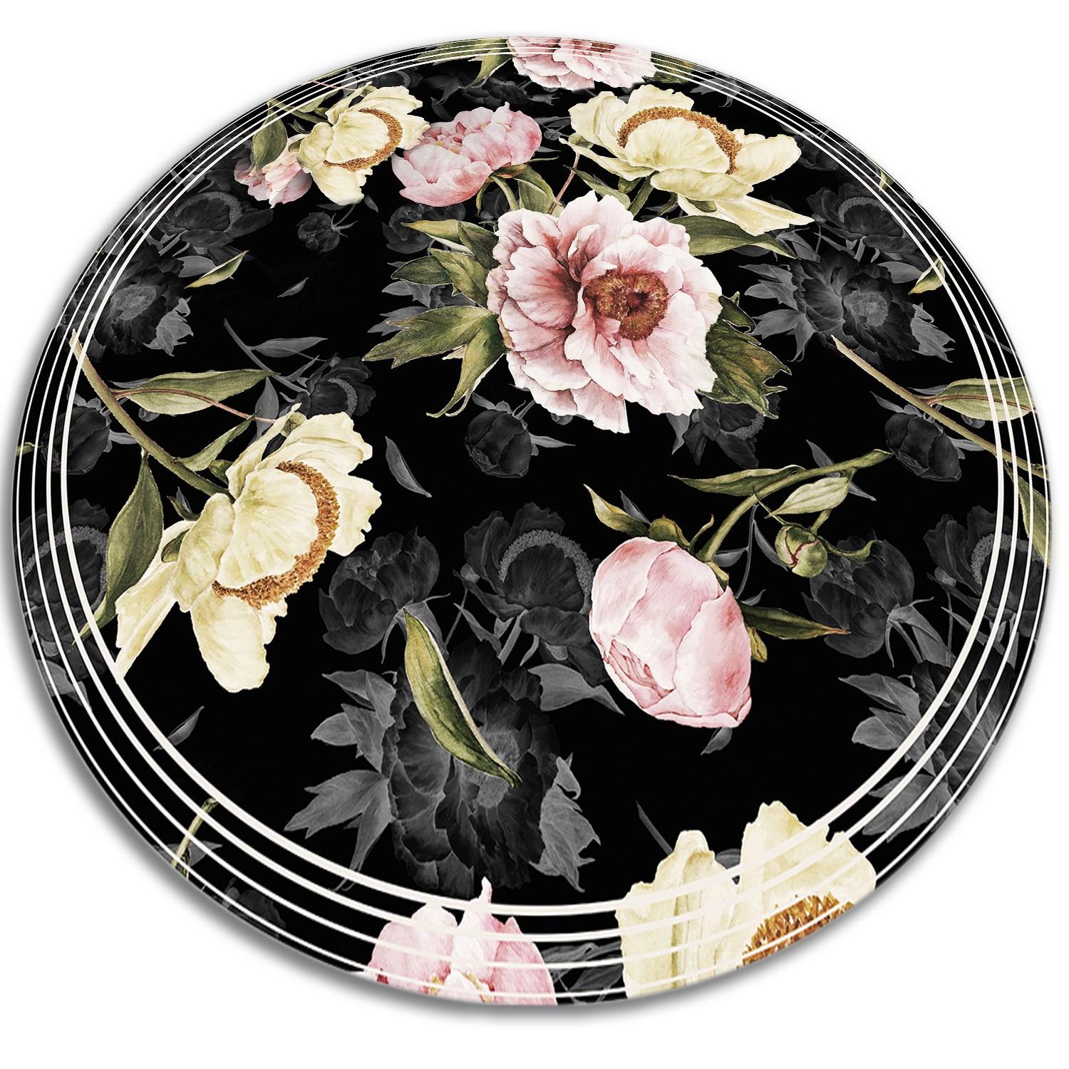 VINYL TEPPICH Ø100 cm Rosen - Hellrosa/Schwarz, Kunststoff (100/100cm) - TULUP