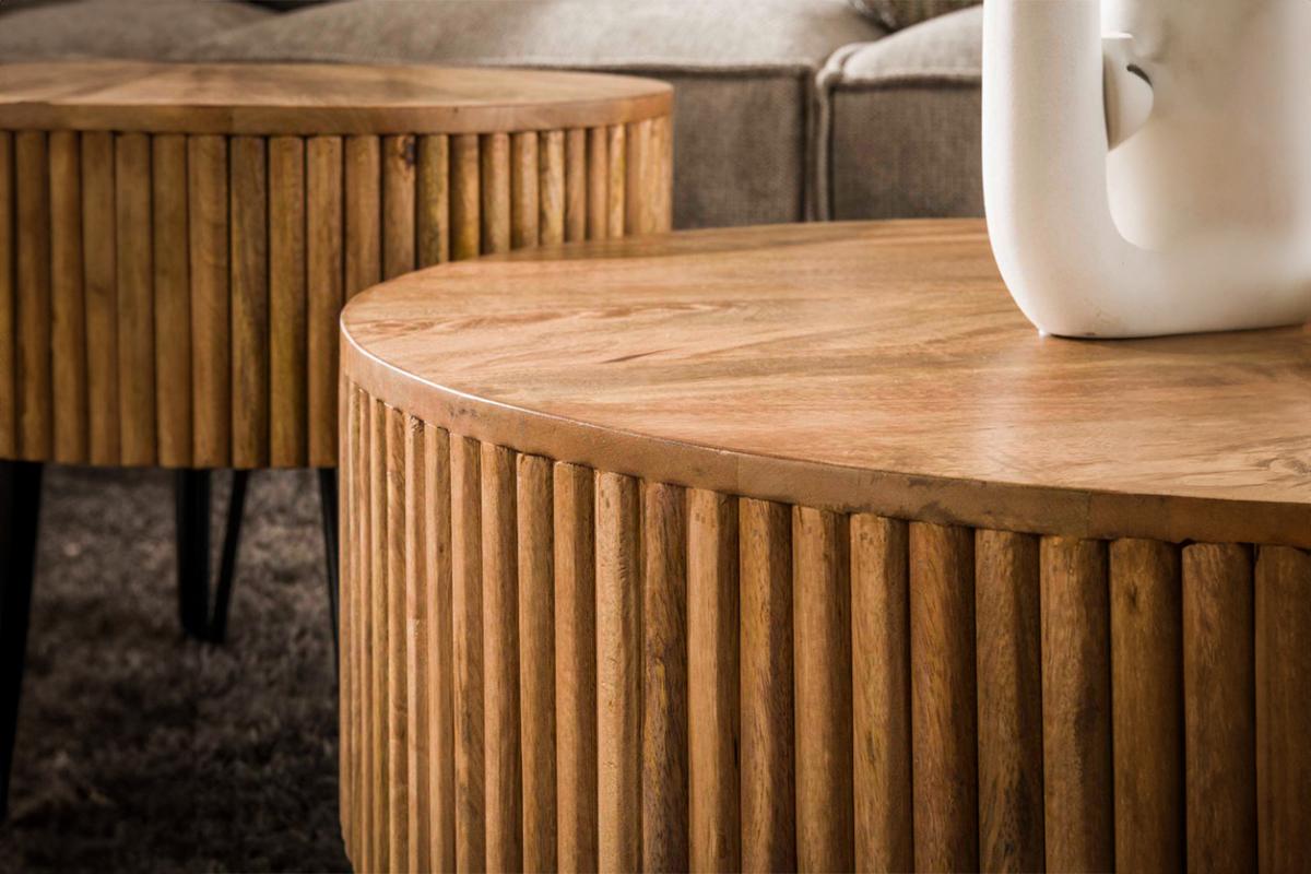 COUCHTISCH LORENA 2ER SET Braun Mango - Schwarz/Braun, Holz/Metall (80/80/38cm) - KAWOLA
