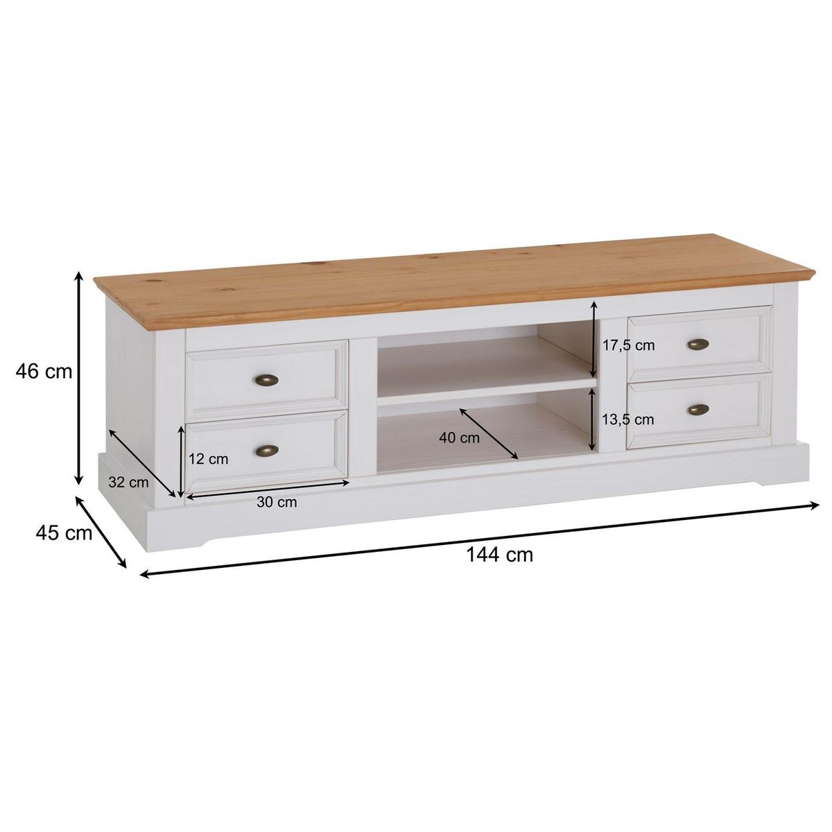 LOWBOARD KENT weiß/braun - Weiß/Braun, Holz (144/46/45cm) - IDIMEX