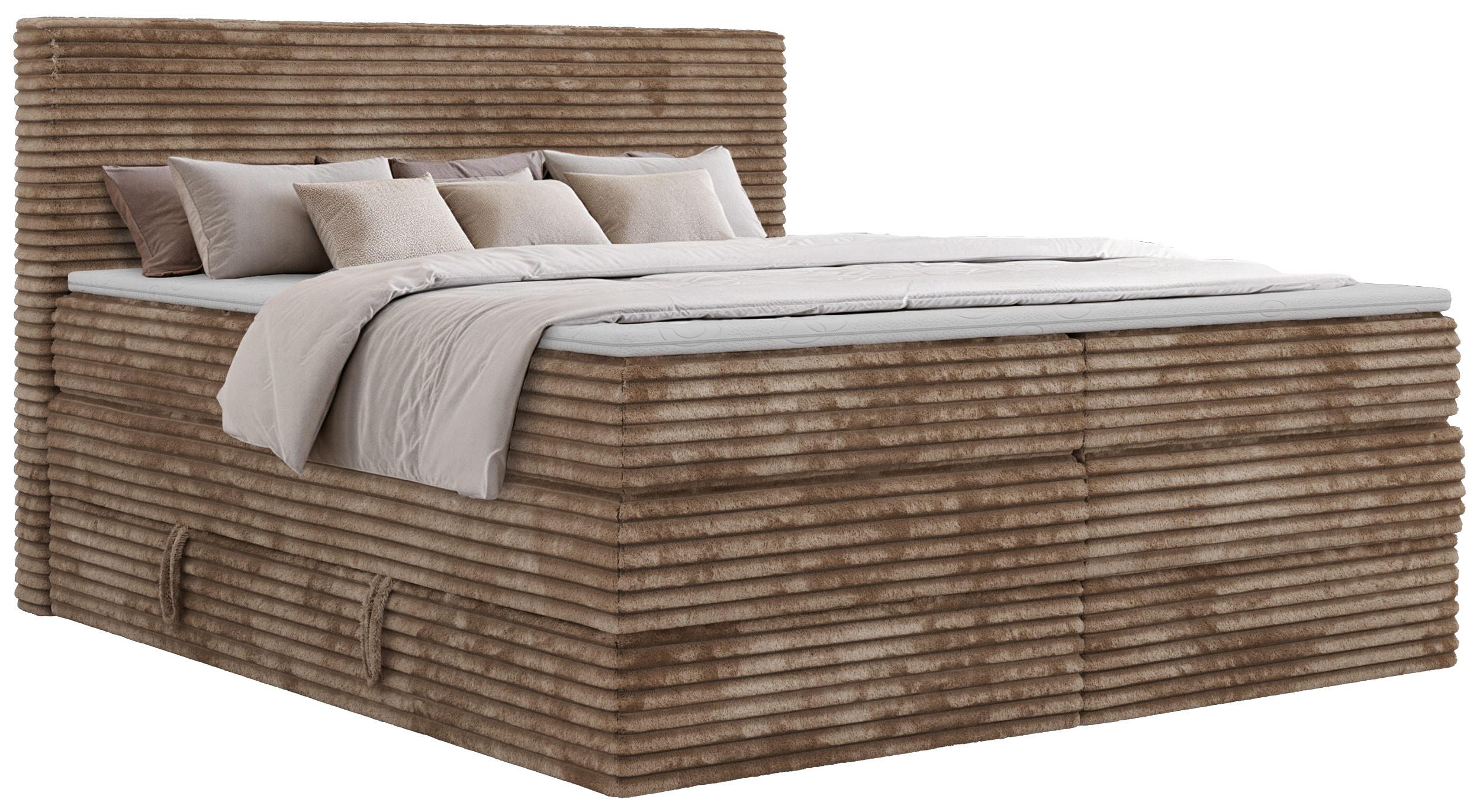 BOXSPRINGBETT TILION KING 140/200 - Braun Cord - Topper T25 - H4 - Schwarz/Braun, Kunststoff/Textil (140/200cm) - MKS