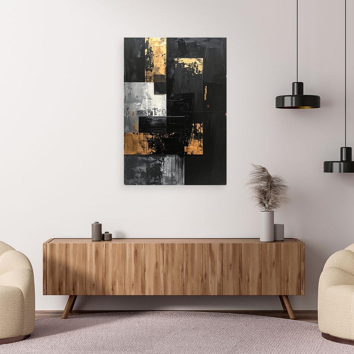 LEINWANDBILD, Schwarz und Gold moderne Glamour Abstrakt - Schwarz, Textil (80/120cm) - Feeby