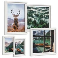 BILDER SET 5er Set - 50x50 cm & 20x30 cm & 40x60 cm Weißer Rahmen - Nebel auf dem Bergsee, Bootsfahrten, Nebel - Weiß, Kunststoff (40/60cm) - TULUP
