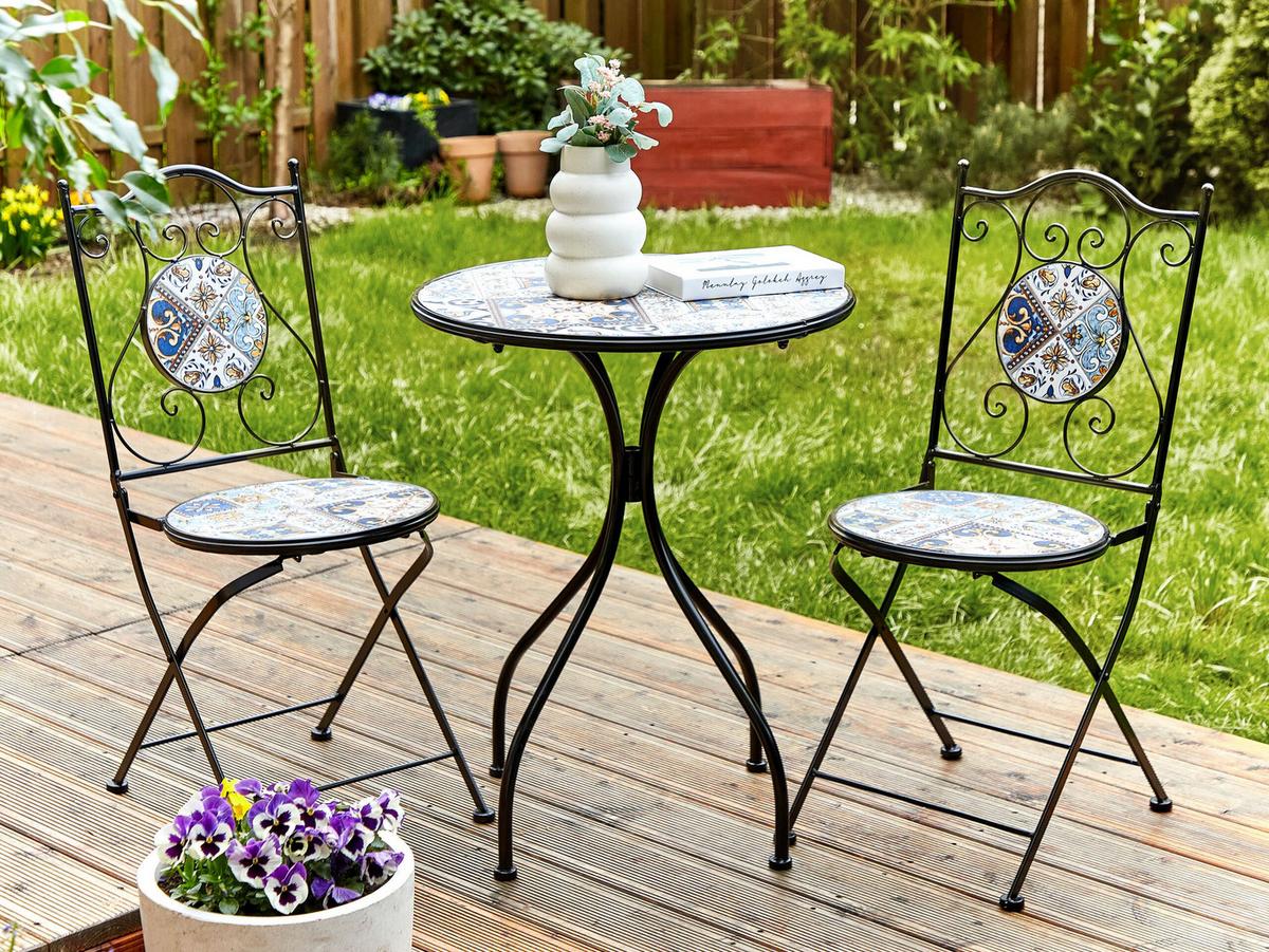 GARTENTISCH Keramik Schwarz Civita - Blau/Schwarz, Metall (60/60/75cm) - Beliani