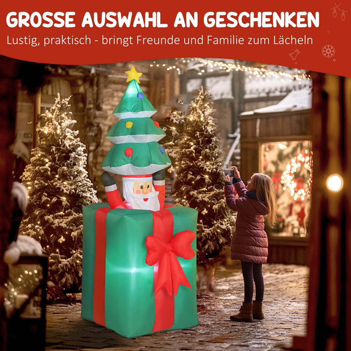 AUFBLASBARER Beweglicher Weihnachtsmann aus Geschenkbox mit Weihnachtsbaum - Multicolor, Textil (67/213/80cm) - Outsunny