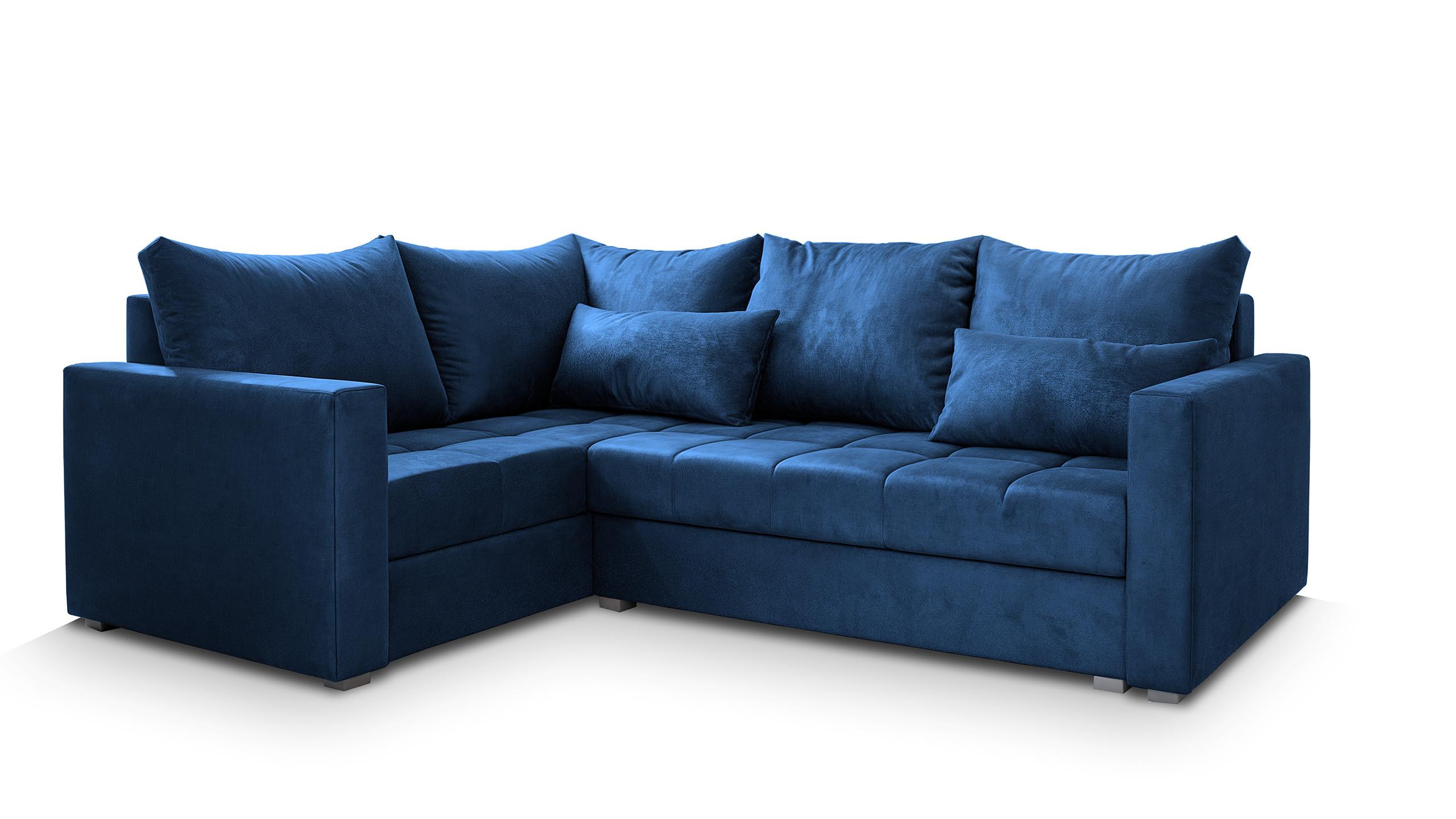 ECKSOFA LIRENO L-S Blau Plüsch-Stoff mit Schlaffunktion - Blau/Grau, Holz/Kunststoff (220/153cm) - MASSENO