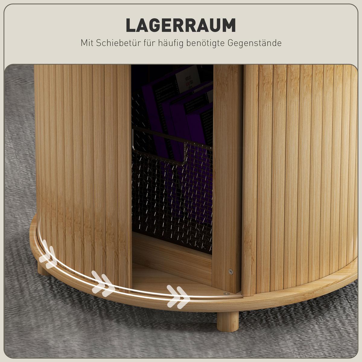 COUCHTISCH Wohnzimmertisch aus Bambus mit verstecktem Stauraum und Schiebetür - Naturfarben, Naturmaterialien/Bambusholz (60/60/45cm) - HOMCOM