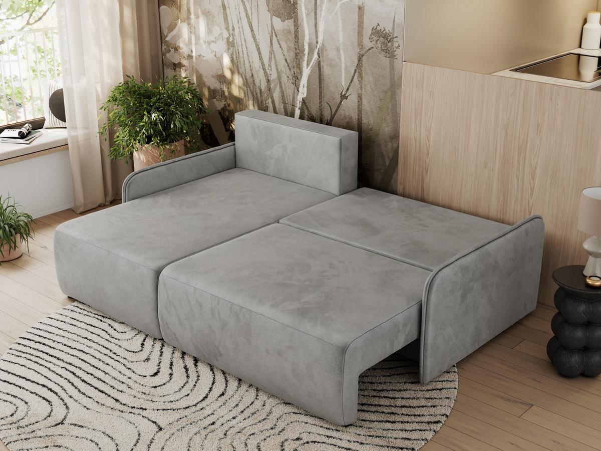 ECKSCHLAFSOFA ARPA L Hellgrau Velvet - links - Hellgrau/Schwarz, Kunststoff/Textil (198/150cm) - MKS