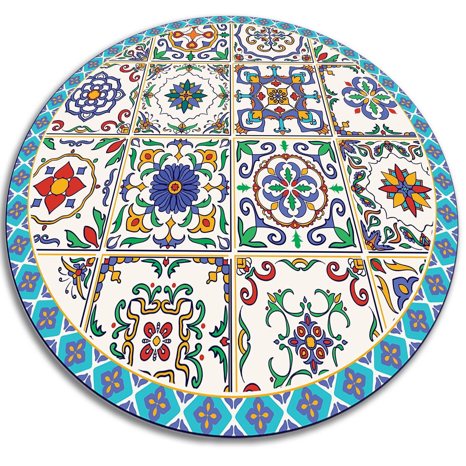VINYL TEPPICH Ø140 cm Portugiesische Fliesen - Türkis, Kunststoff (150/150cm) - TULUP