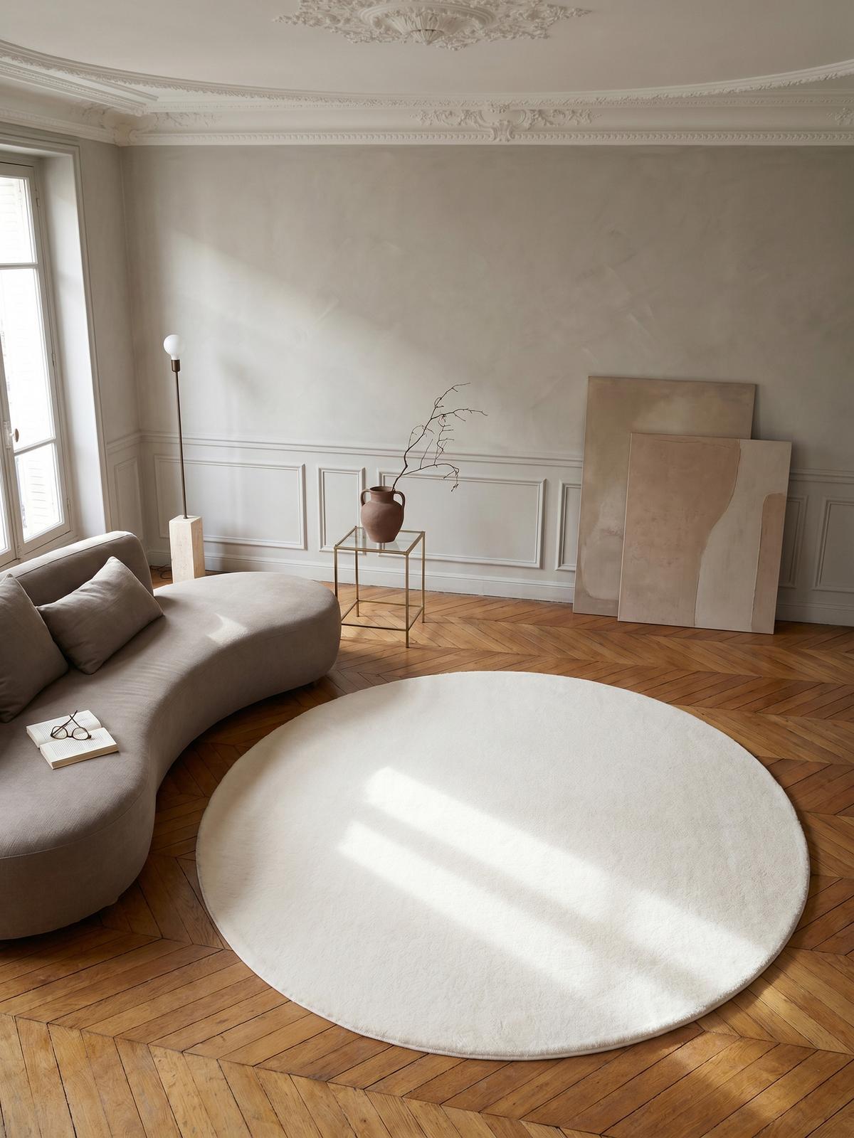 KURZFLORTEPPICH Waschbar NECKAR, einfarbig, aus Polyester, Creme, Ø 120 cm - Beige, Textil (120/120cm) - KADIMA DESIGN