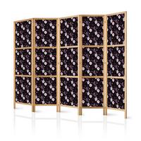 PARAVENT Japanischer 5-tlg 225x172 cm Blumen und V gel - Schwarz, Holz/Textil (225/172/3cm) - Muralo
