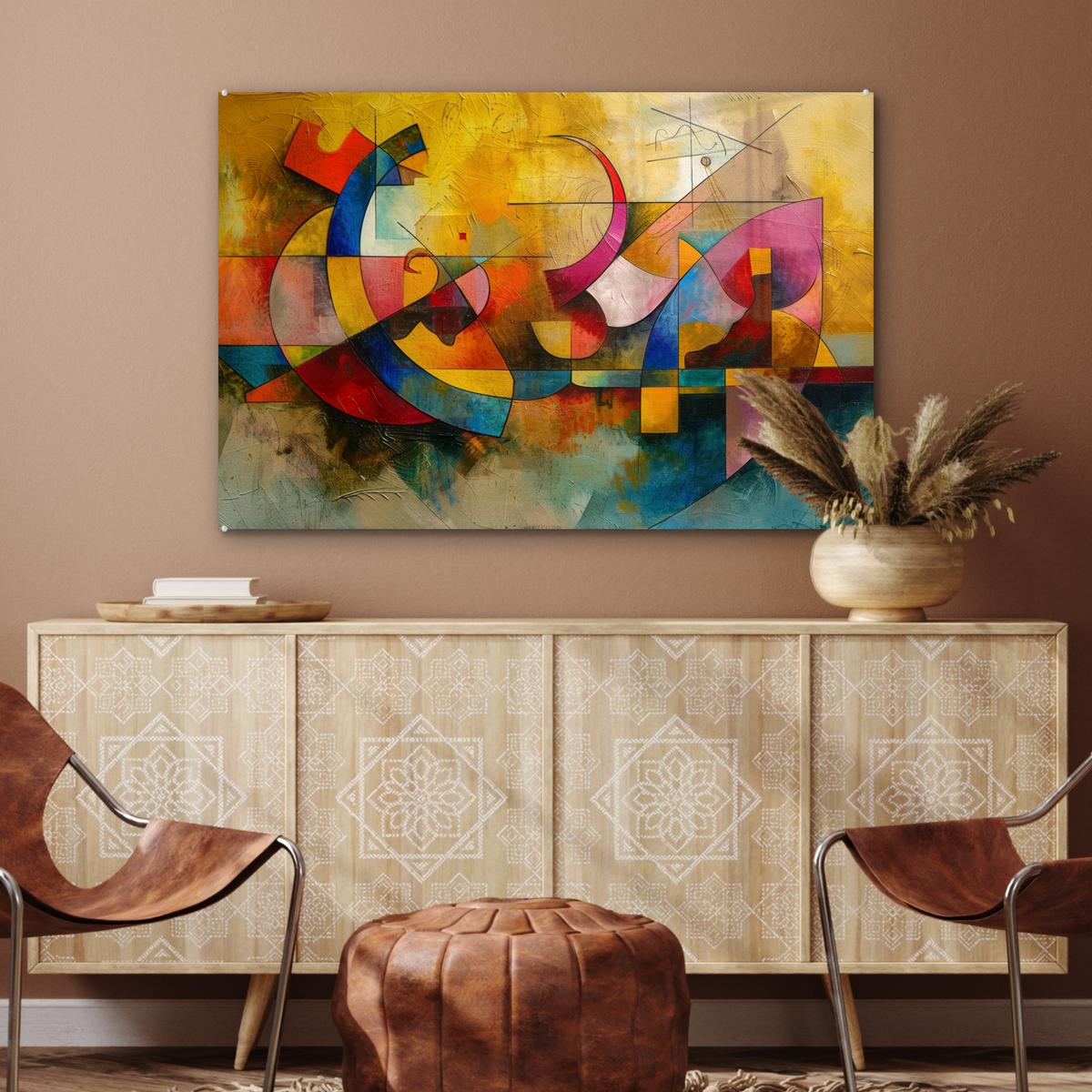 ACRYLGLASBILD Kunst - Abstrakt - Modern Wandbild Schlafzimmer 120x80 cm - Gelb, Glas (120/80cm) - MuchoWow