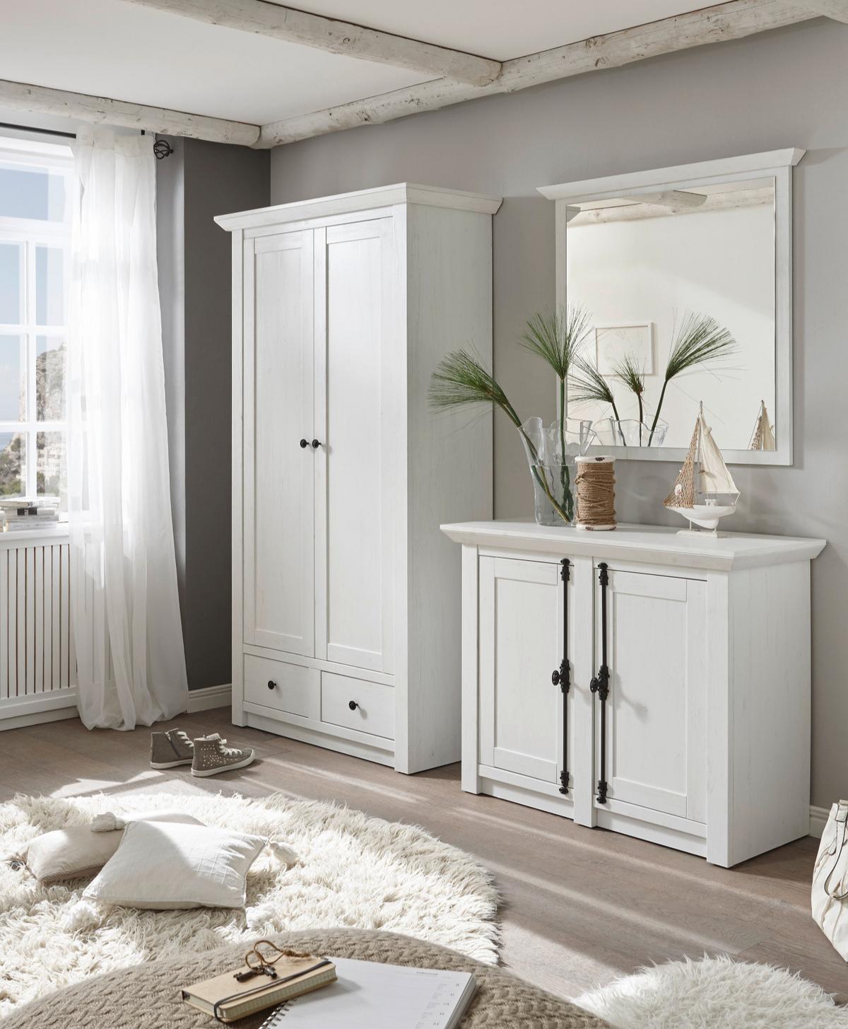 KOMMODE Pinie weiß 105 x 90 cm, Schuhschrank Landhaus-Stil - Schwarz/Weiß, Holzwerkstoff/Metall (105/90/45cm) - Furn.Design