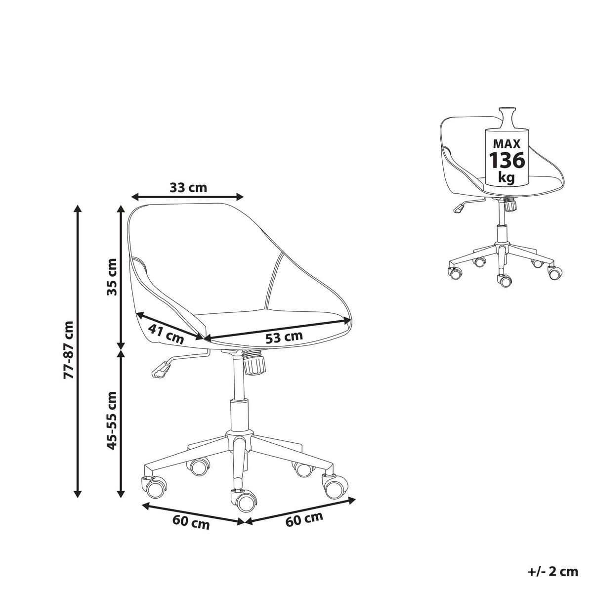 SCHREIBTISCHSTUHL Kunstleder Braun Bardsdale - Braun, Kunststoff (60/77/60cm) - Beliani