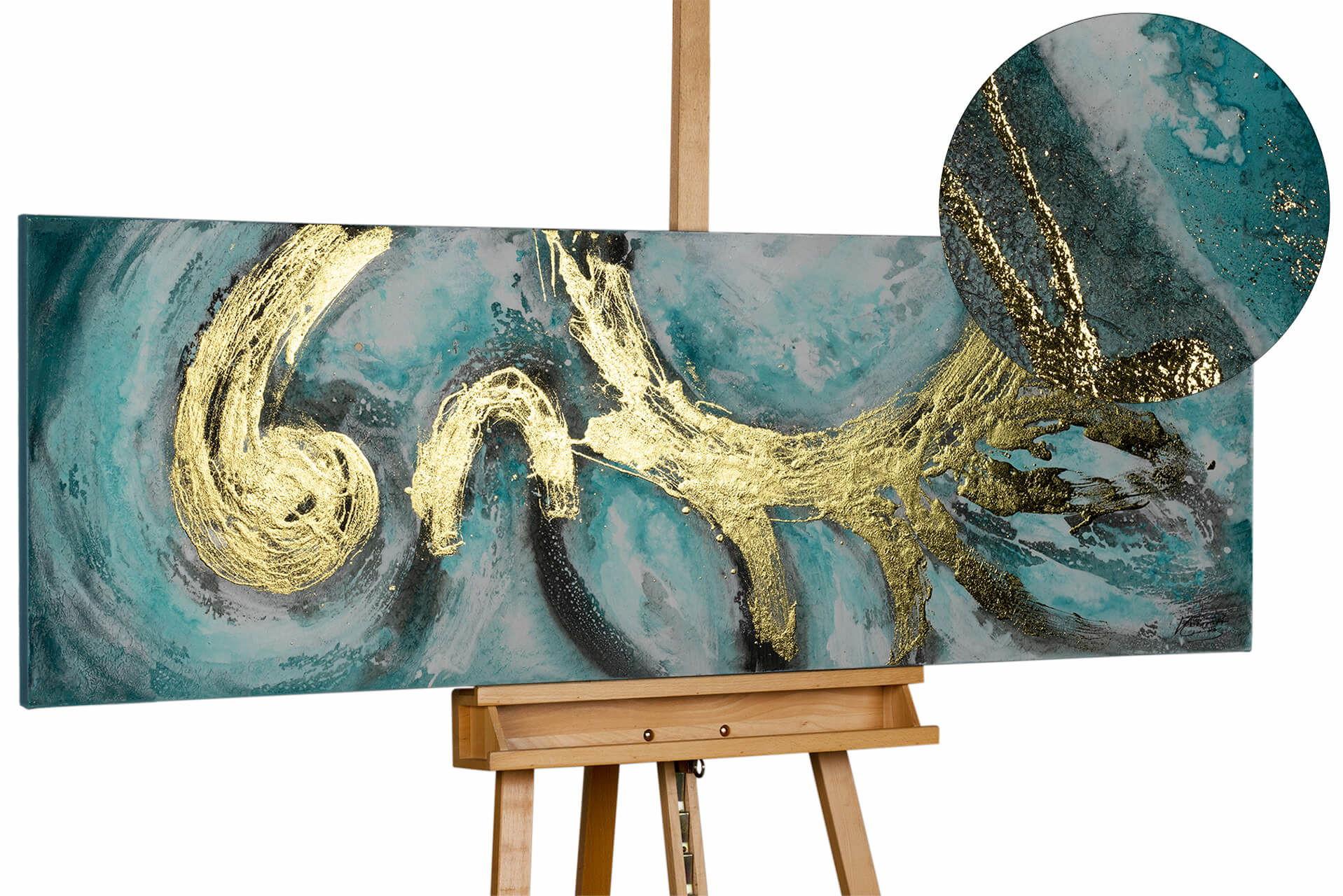 ÖLGEMÄLDE 150/50 cm - Türkis/Weiß, Holz/Textil (150/50cm) - KUNSTLOFT