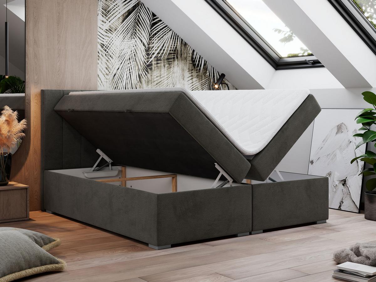 BOXBETT LOPE 120/200 - Dunkelgrau Velvet - H4 - Dunkelgrau, Holz/Textil (120/200cm)