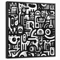 LEINWAND Bilder mit Rahmen - Symbole - Abstrakt - Grafik - Schwarz - 50x50 - Schwarz, Textil (50/50cm) - MuchoWow