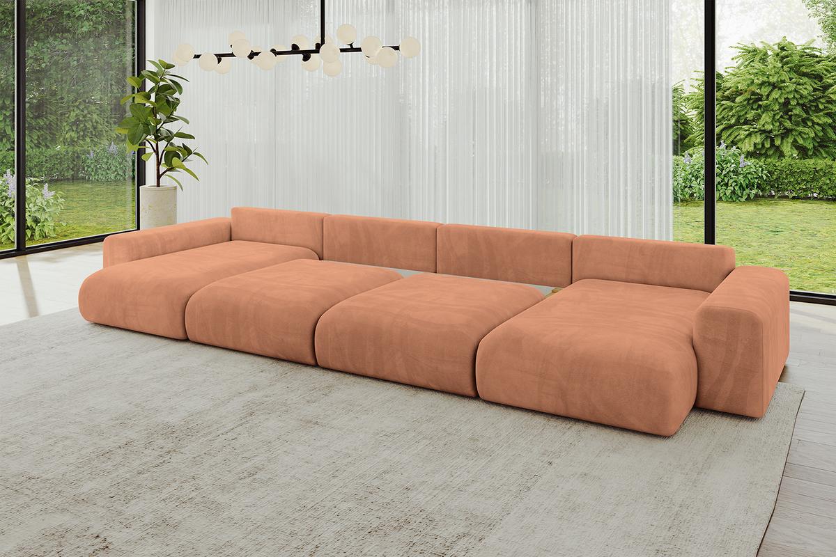 WOHNLANDSCHAFT mit Schlaffunktion ESKAR-U2-464x176x72cm Apricot - Koralle, Holzwerkstoff/Kunststoff (176/72/464cm) - ALTDECOR