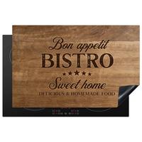 HERDABDECKPLATTE Zitat - Bistro - Guten Appetit - Süßes Zuhause - Holzmaserung Induktionsschutz 81.6x52.7 cm - Braun, Kunststoff (81.6/52.7/0.2cm) - MuchoWow