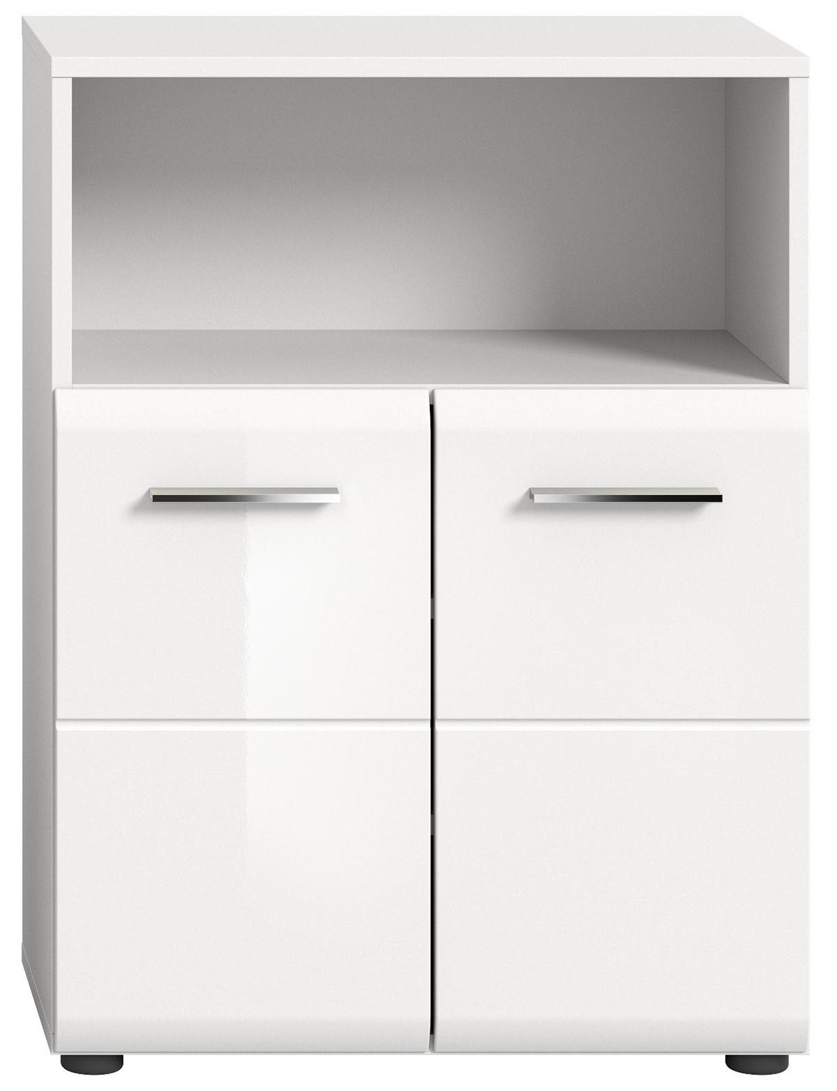 BADKOMMODE weiß Hochglanz, Badschrank 2-türig 60 x 80 cm - Weiß Hochglanz/Silberfarben, Holzwerkstoff/Kunststoff (60/80/30cm) - Inn.Furn