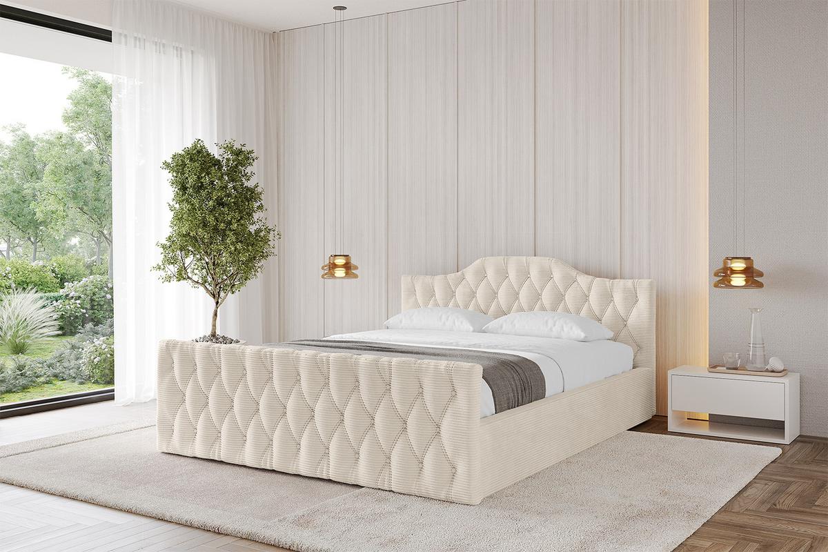 POLSTERBETT mit Bettkasten, Fußteil und Lattenrost, Boxbett mit Matratze H3/H4 - FALIO-Z-V1 120x200 Beige - Creme, Holzwerkstoff/Textil (120/200cm) - ALTDECOR